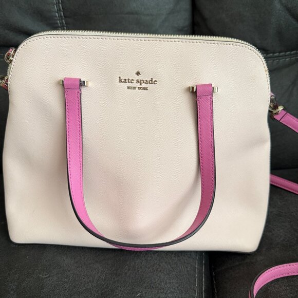 Kate Spade New York Leather Satchel Crossbody Bag Pink & Cream - Picture 2 of 8